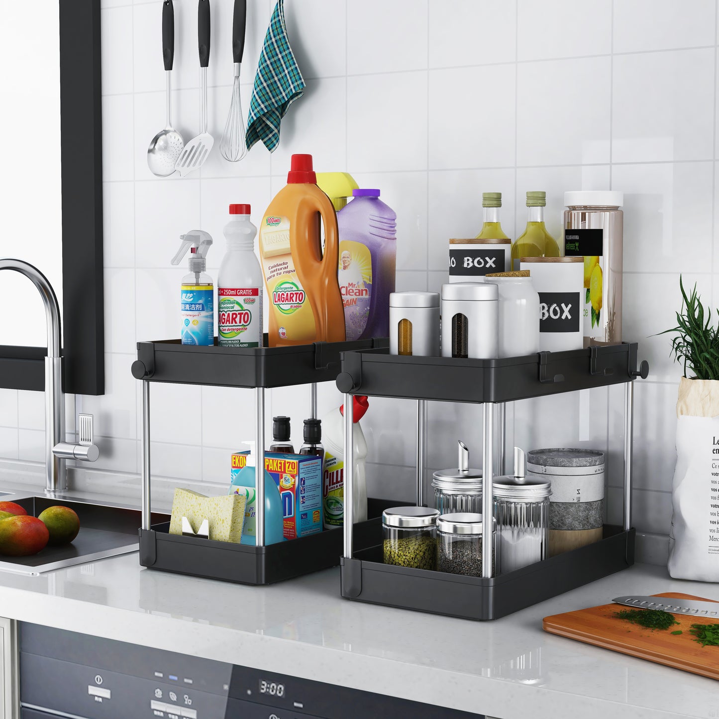 Estante Organizador Negro de 2 Niveles Pack X 2 Unidades