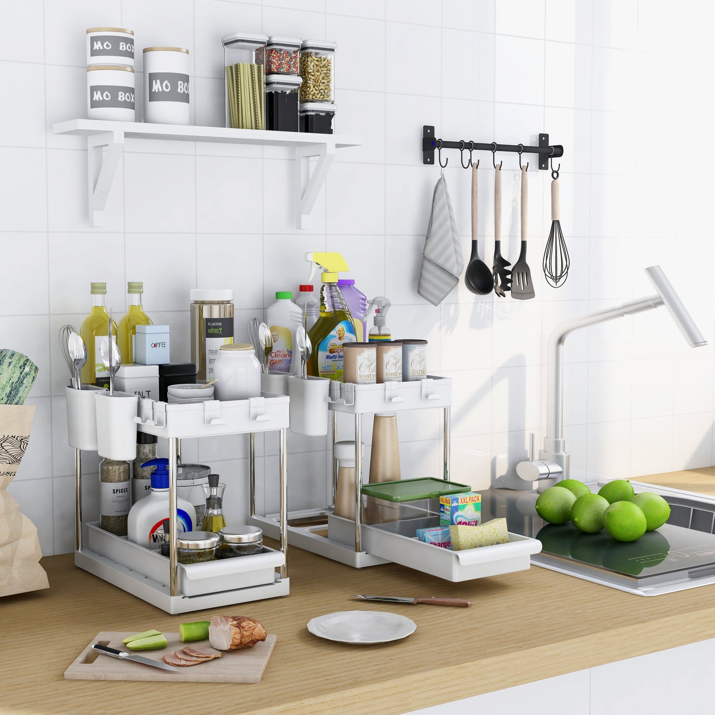 Estante Organizador con Ganchos Blanco Pack X 2 Unidades