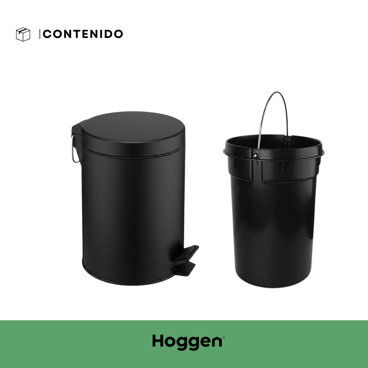 Cesto de Basura Redondo Acero Inoxidable Negro 3 Lts