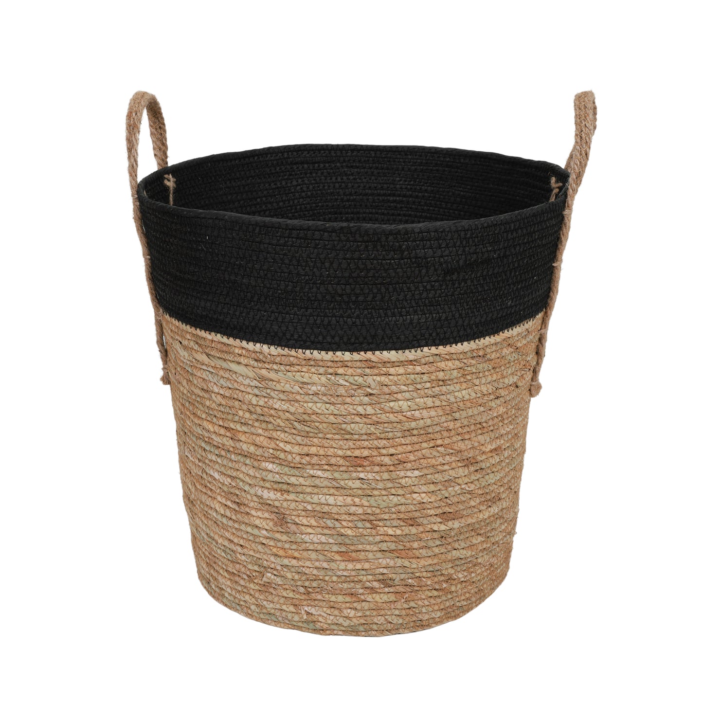 Canasto Organizador de Fibra Natural Con Manijas Bicolor