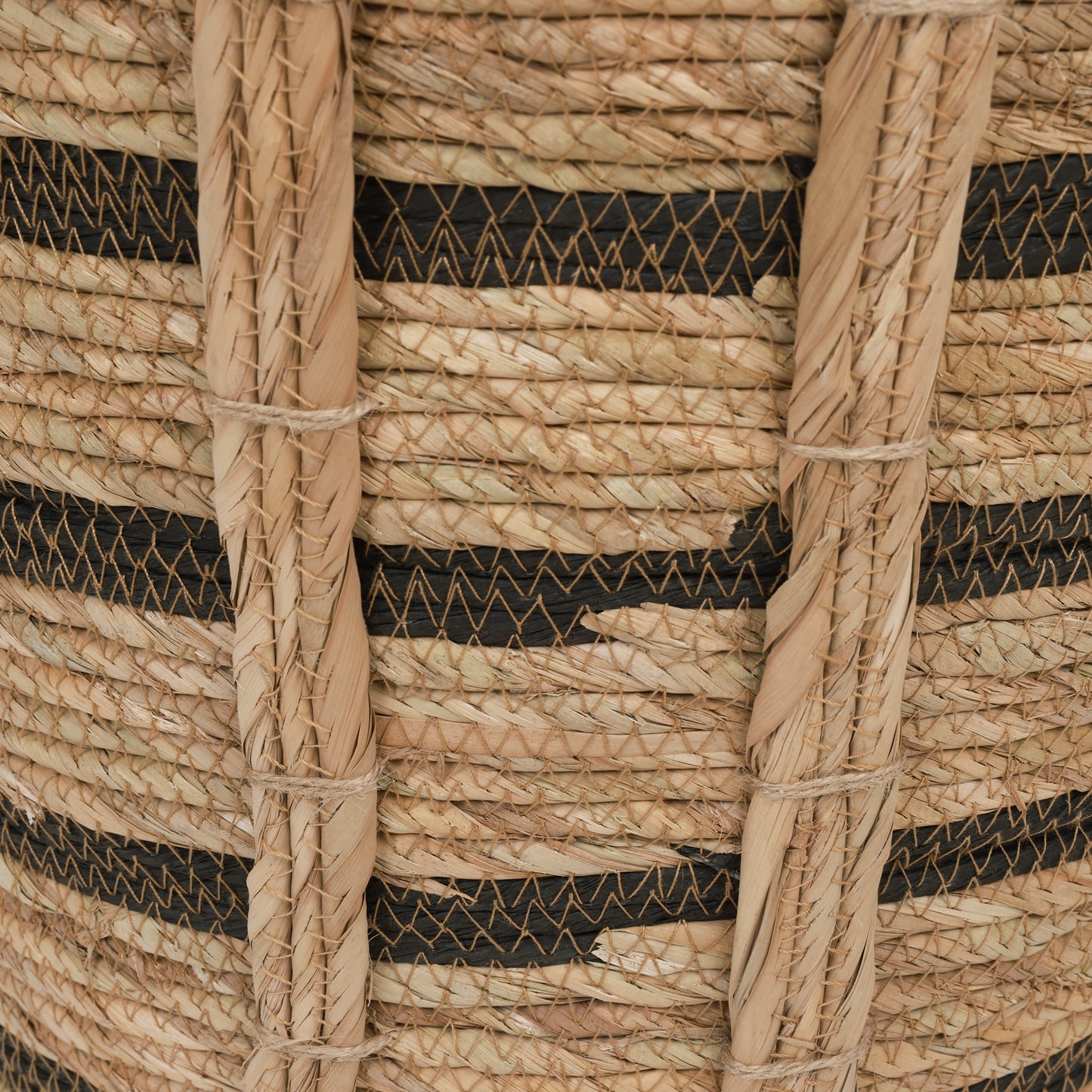 Canasto Organizador de Fibra Natural Con Manijas con Rayas