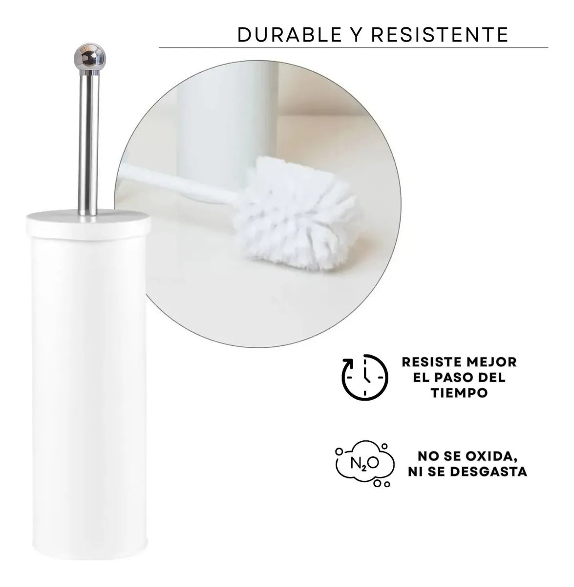 Escobilla Limpia Inodoro Baño Acero Blanco Mate Liso Calidad