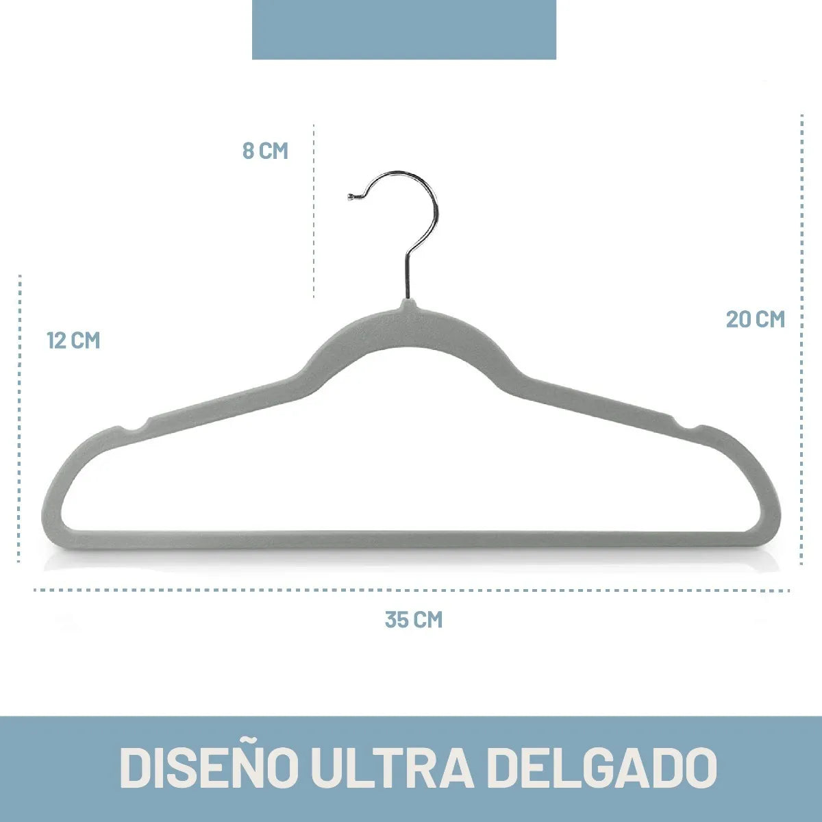 Perchas Terciopelo Kids Gris Niños Antideslizante X 50 Unidades