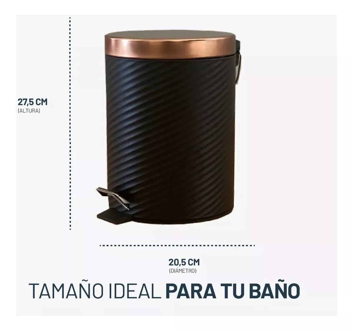 Cesto de Basura Redondo Texturado Negro con Tapa de Bronce 5 Lts