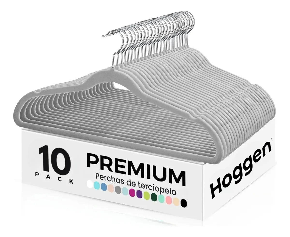 Perchas Terciopelo Adultos Antideslizante Gris X 10 Unidades