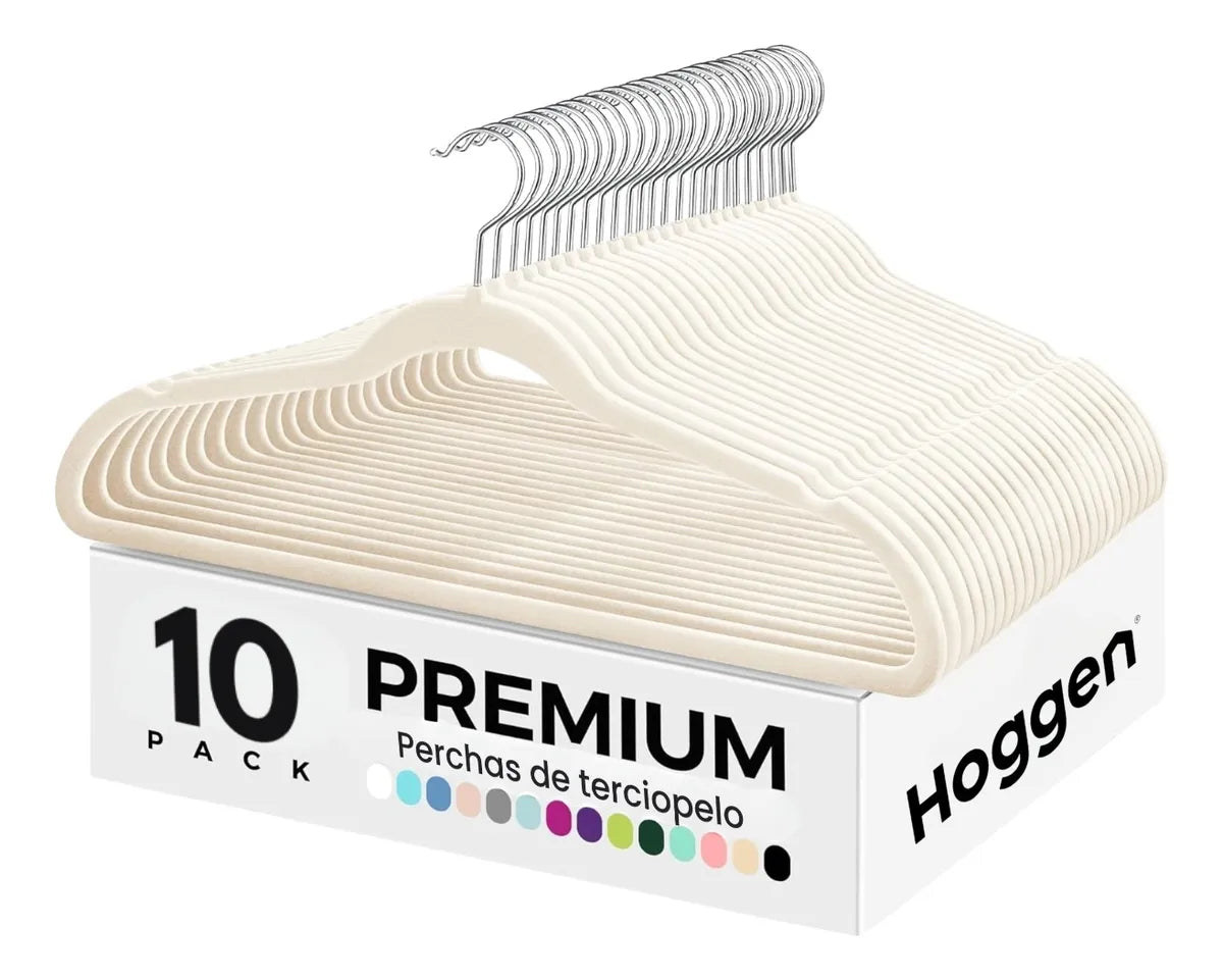 Perchas Terciopelo Adultos Antideslizante Beige X 10 Unidades