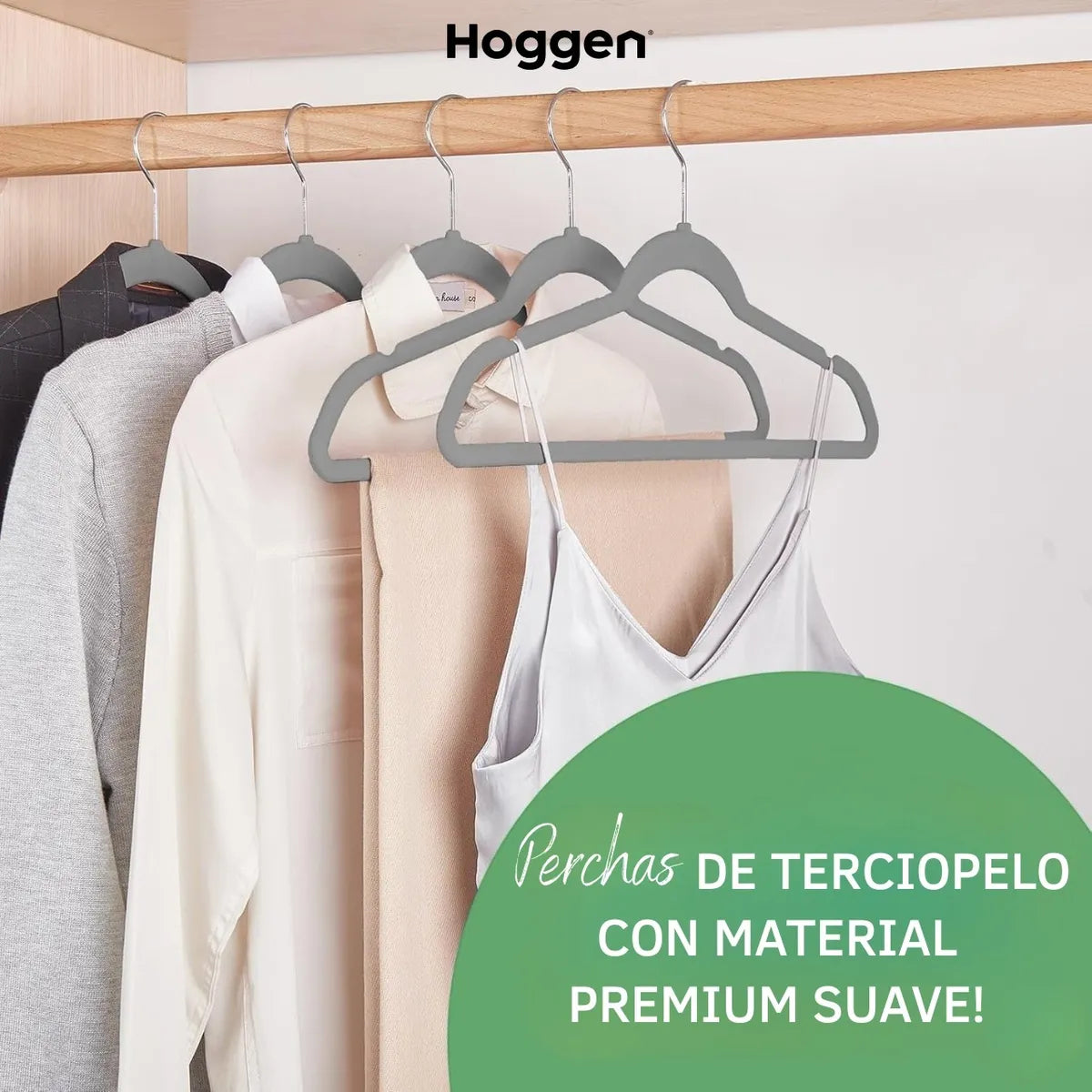 Perchas Terciopelo Adultos Antideslizante Gris X 20 Unidades