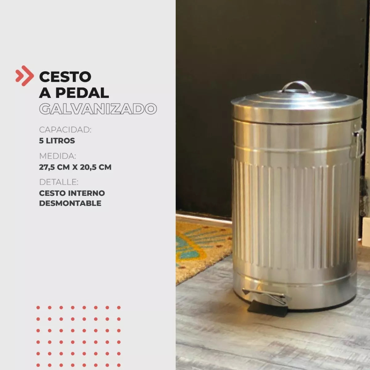 Cesto de Basura Redondo Galvanizado 5 Lts