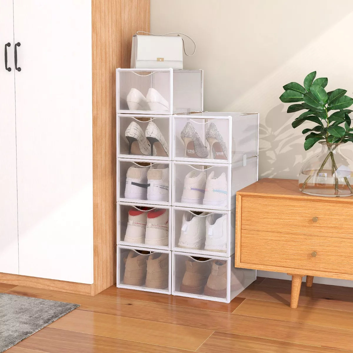 Caja Organizadora Para Zapatos por 12 Unidades con Apertura Frontal Vertical