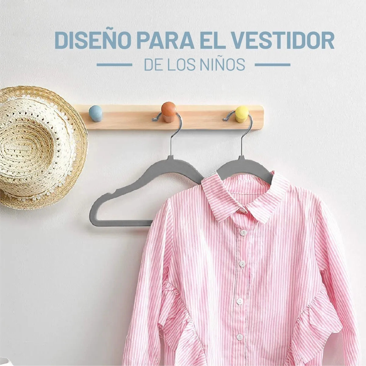 Perchas Terciopelo Kids Gris Niños Antideslizante X 50 Unidades