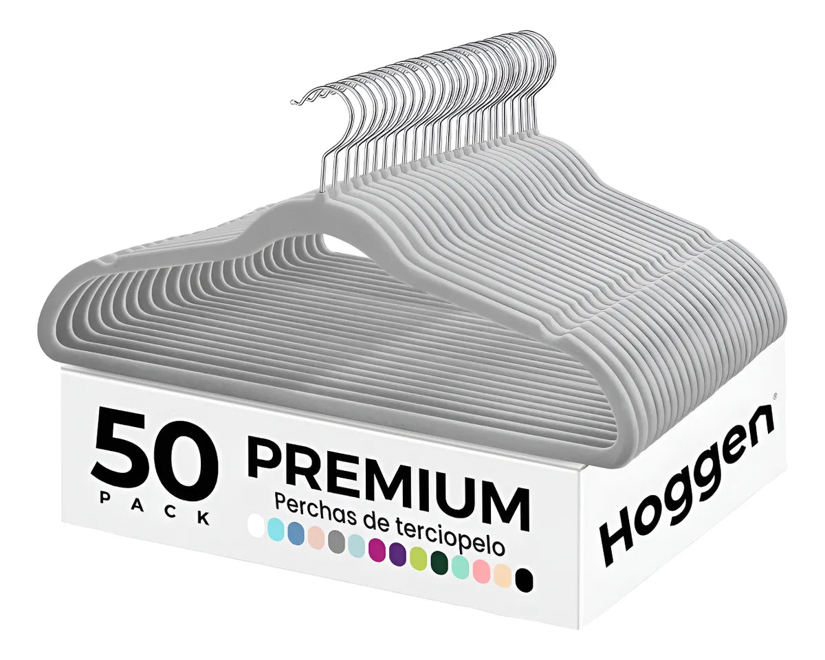 Perchas Terciopelo Adultos Antideslizante Gris X 50 Unidades