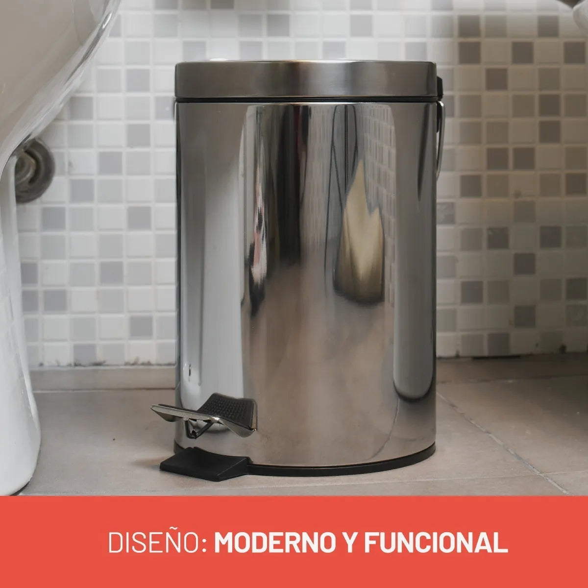 Cesto Tarro Tacho Papelera Con Pedal Acero Inoxidable 5 Lts