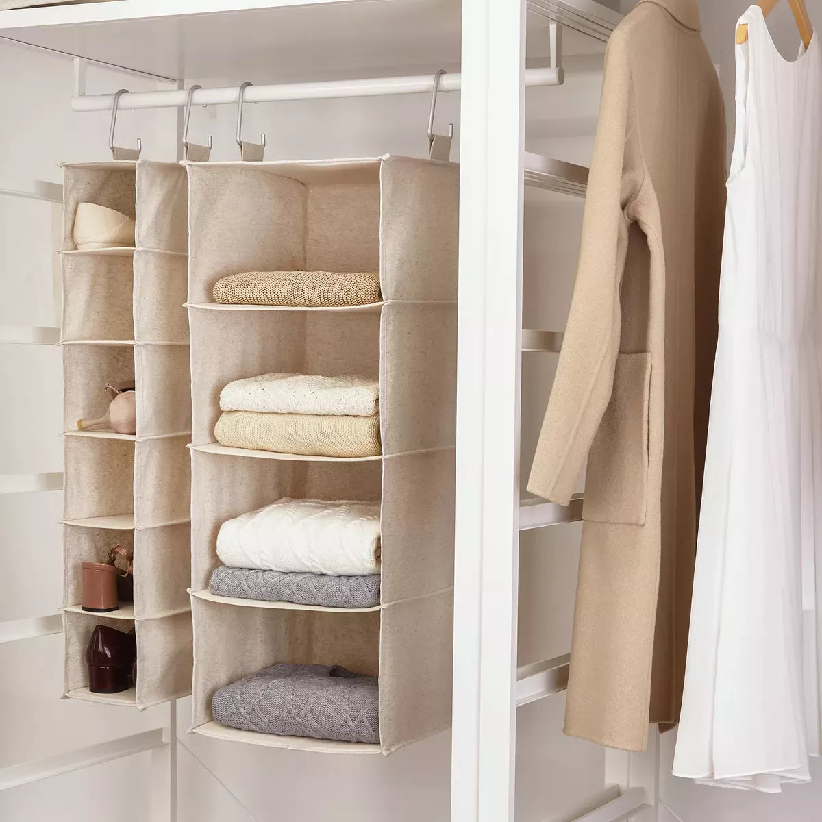 Organizador Colgante de 6 Estantes para Placard Beige