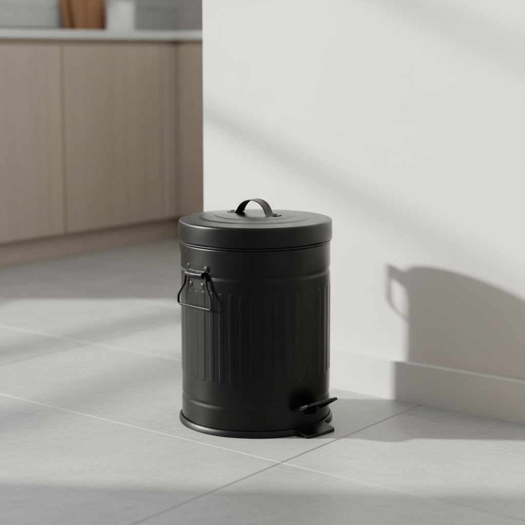 Cesto de Basura Redondo Negro Galvanizado 3 Lts