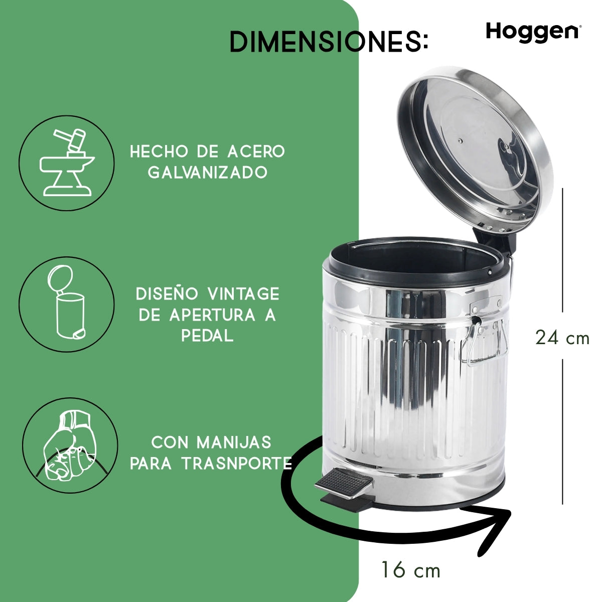Cesto de Basura Redondo Galvanizado 3 Lts