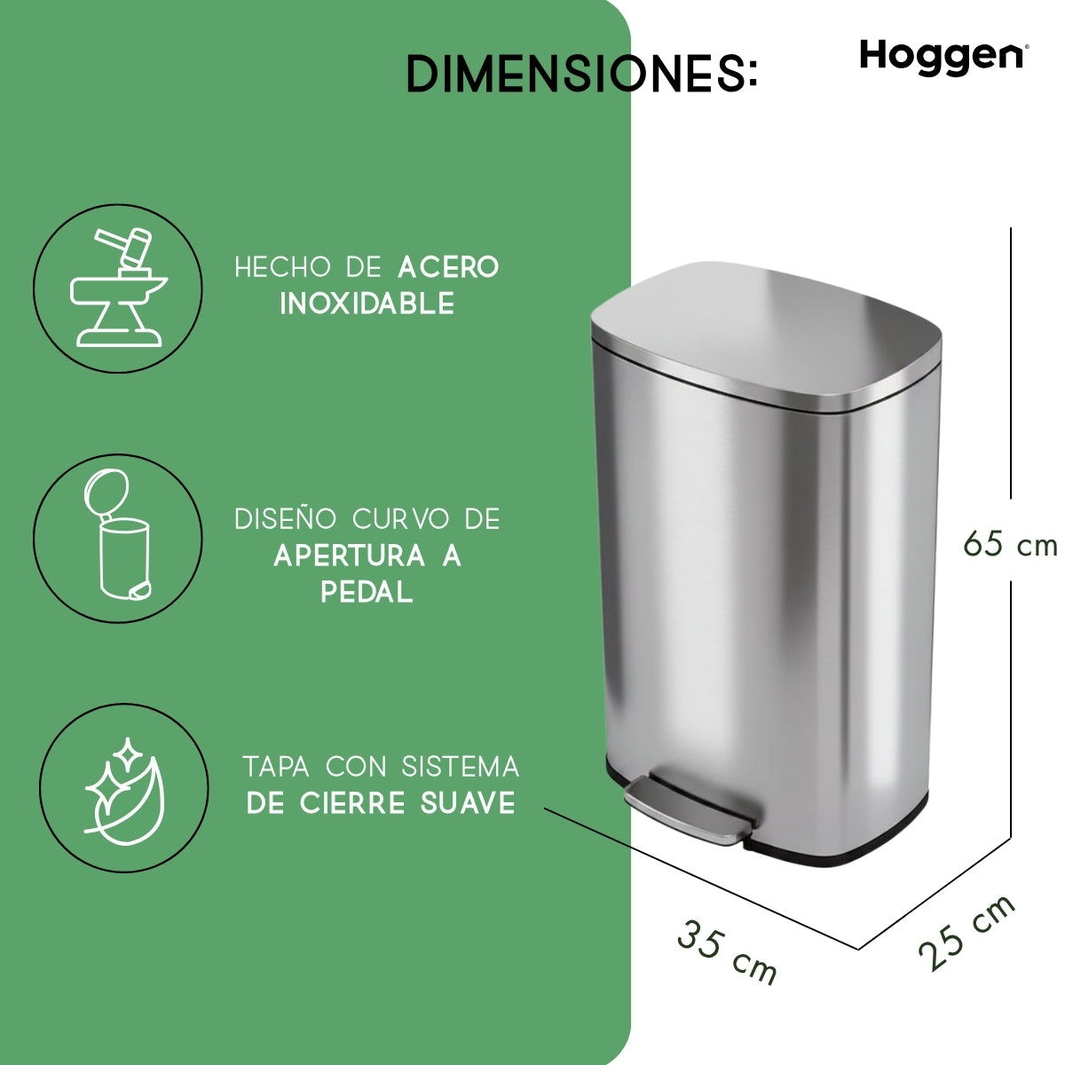 Tacho De Basura Acero Inoxidable Pedal 30 Lts