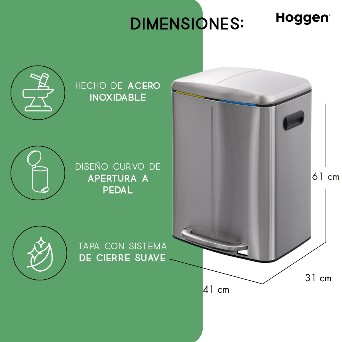 Cesto a pedal doble compartimento acero inoxidable 40 lts