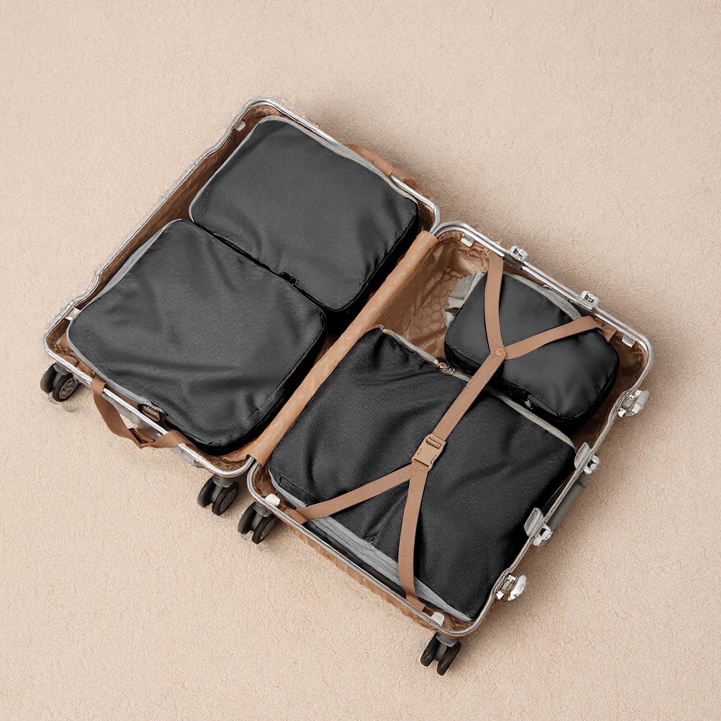 Fundas Organizadoras De Viaje Negro Pack 4 Unidades