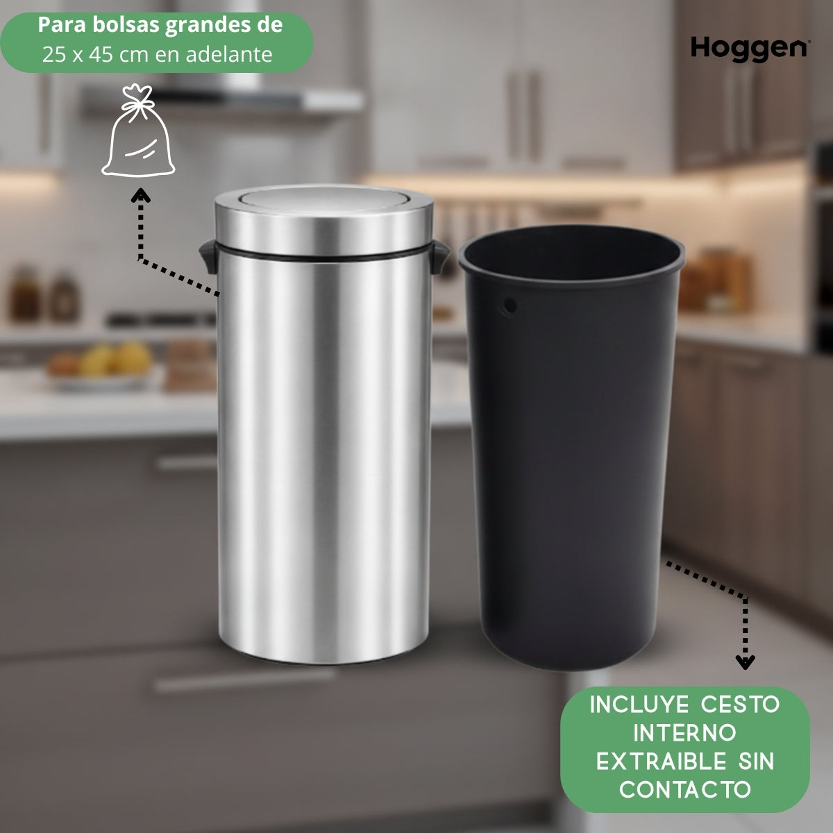 Cesto de Basura Acero Inoxidable Vaiven 40 Lts