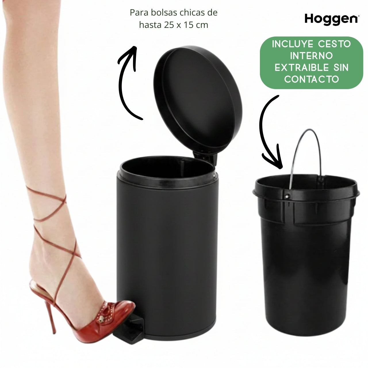Cesto de Basura Redondo Acero Inoxidable Negro 3 Lts