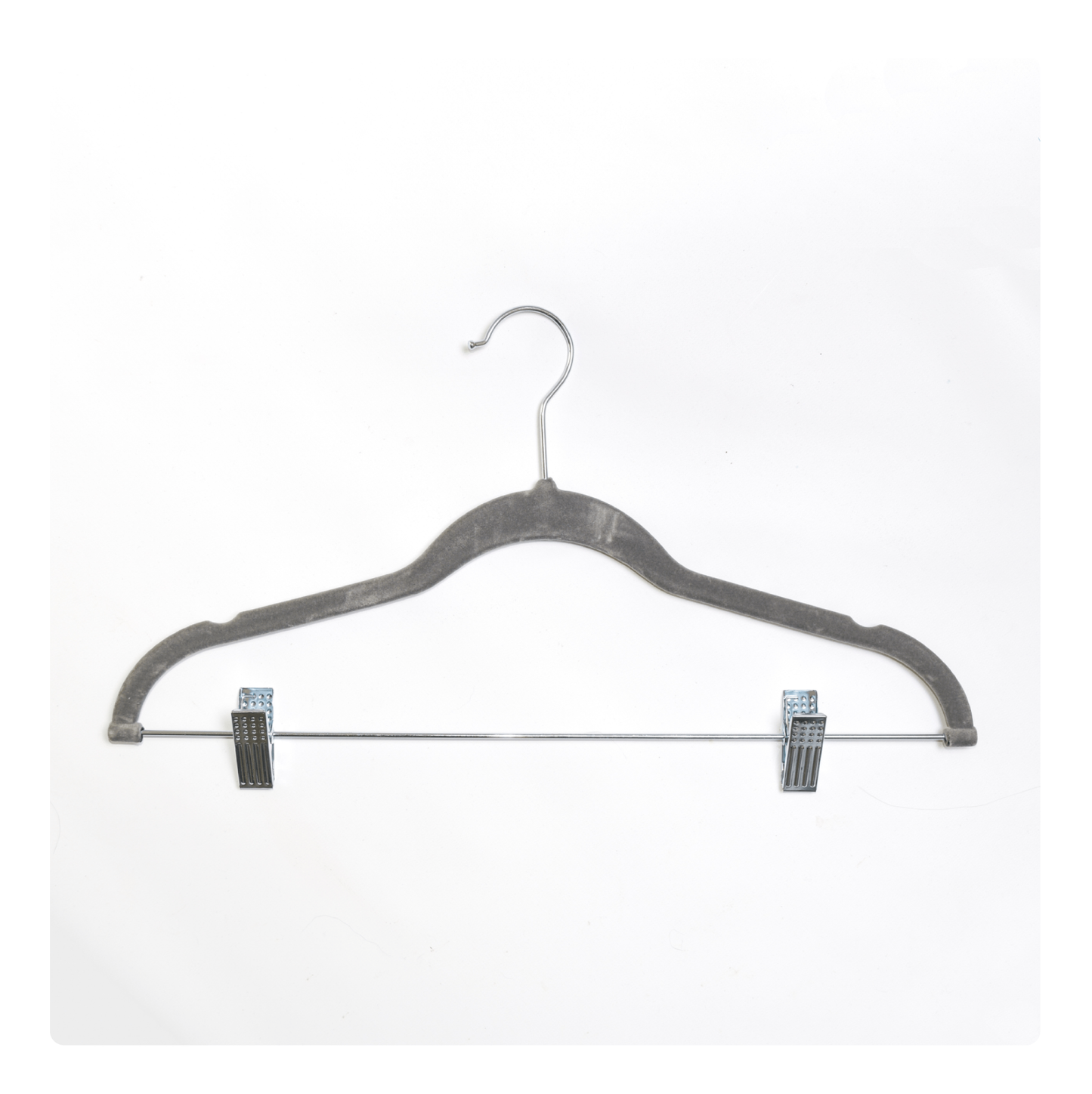 Perchas Terciopelo Adultos Gris con Clip x 10 unidades