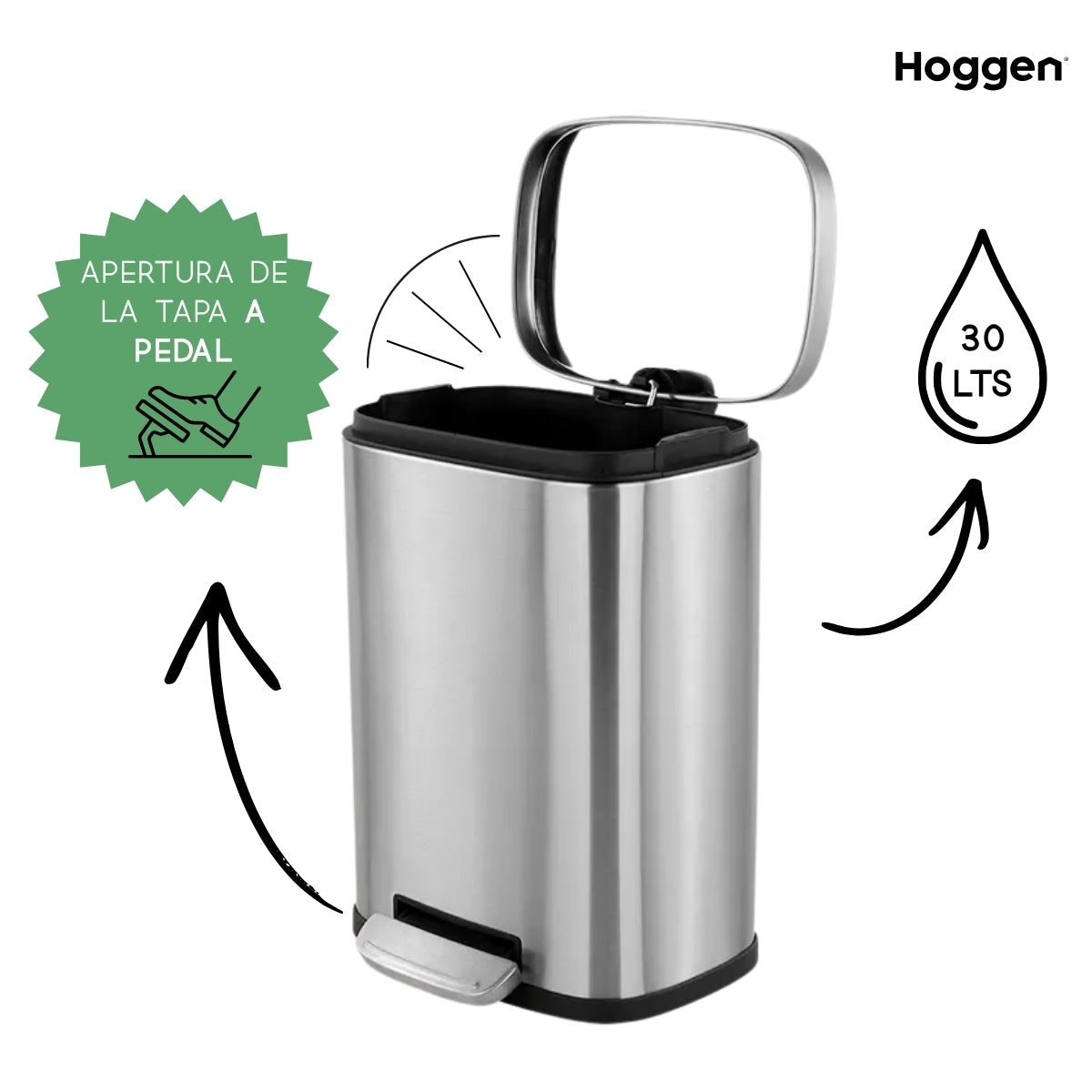 Tacho De Basura Acero Inoxidable Pedal 30 Lts