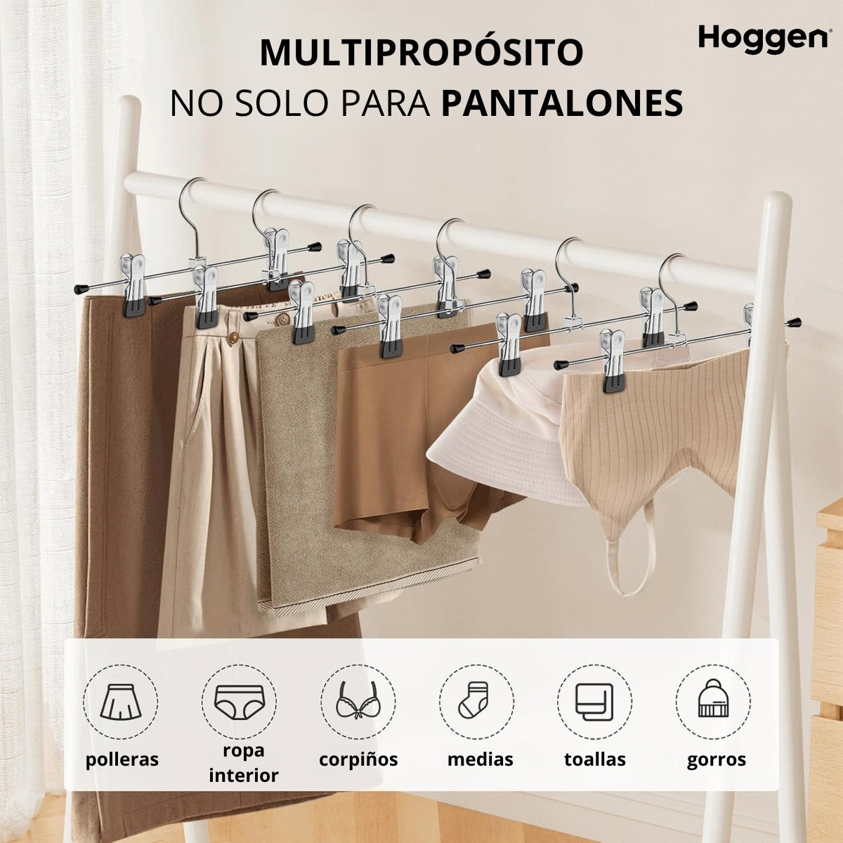 Perchas De Metal Reforzado con Broches Ajustables Pack x100