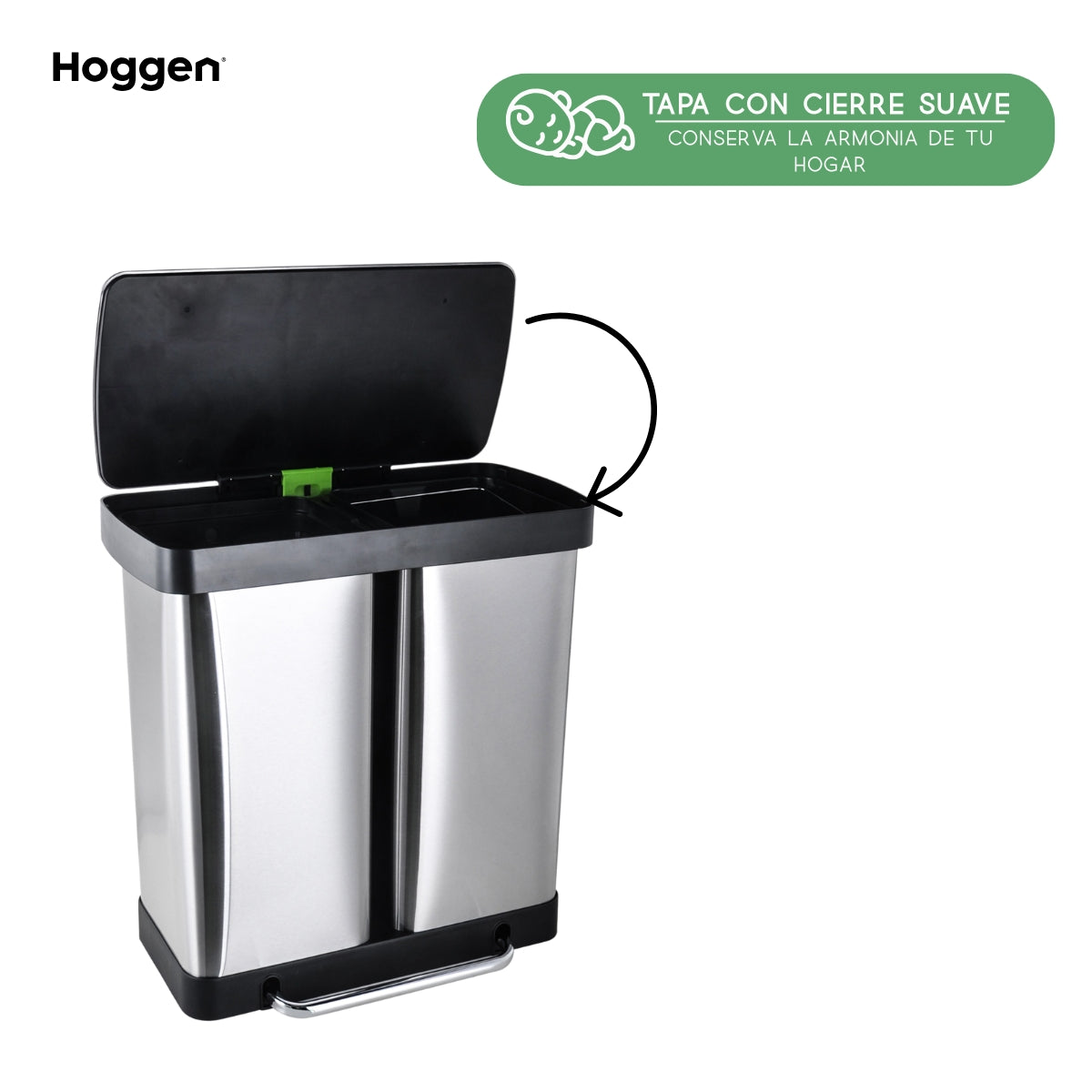 Cesto de basura doble de acero inoxidable 60 lts