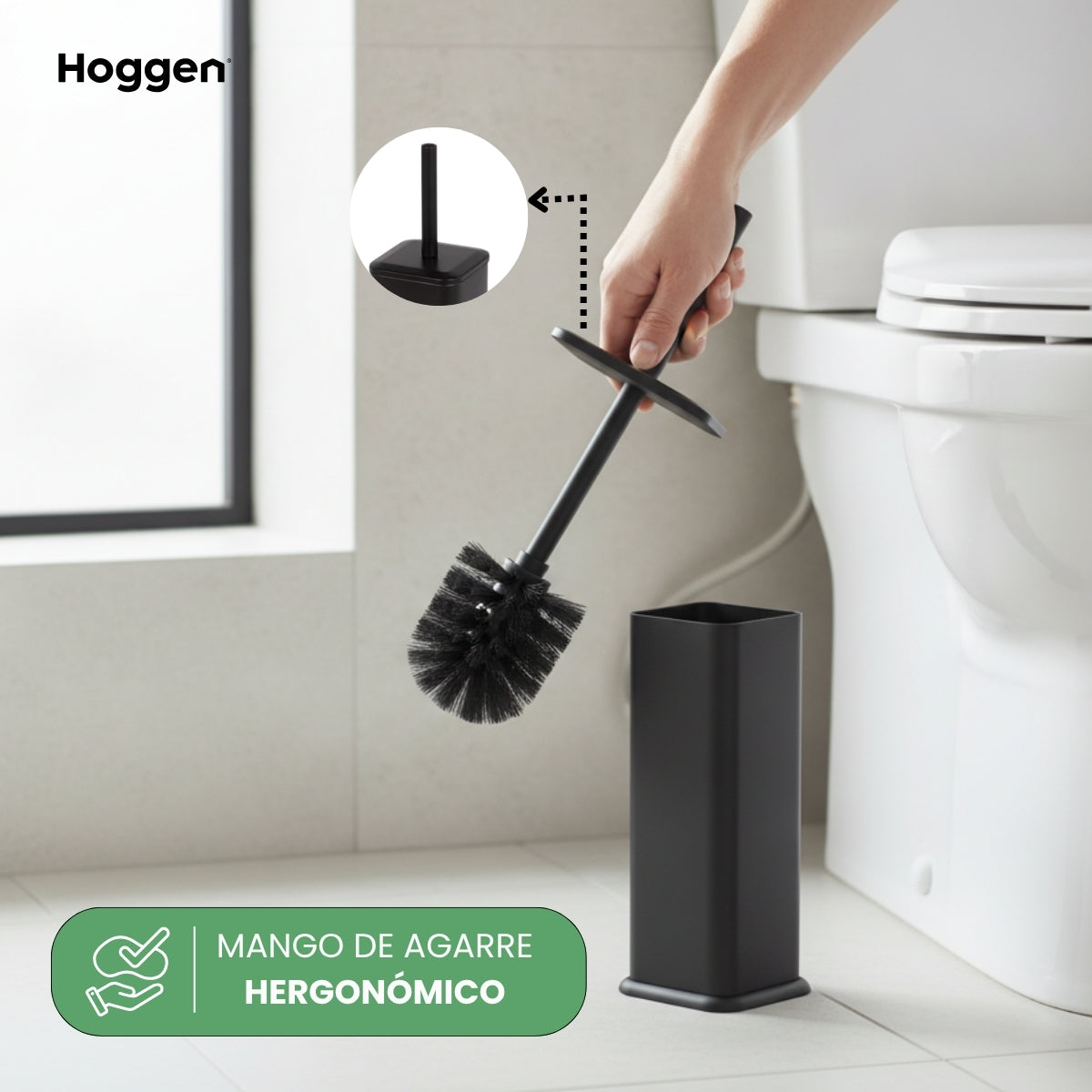 Escobilla cuadrada negro acero inoxidable con base