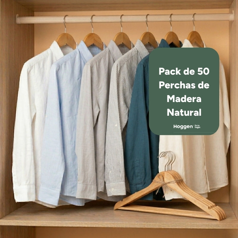 Perchas de Madera Natural x 50 Unidades