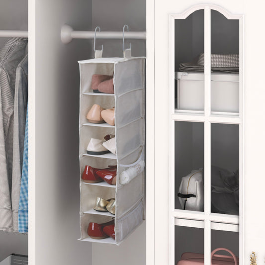 Organizador Colgante de 6 Estantes para Placard Beige