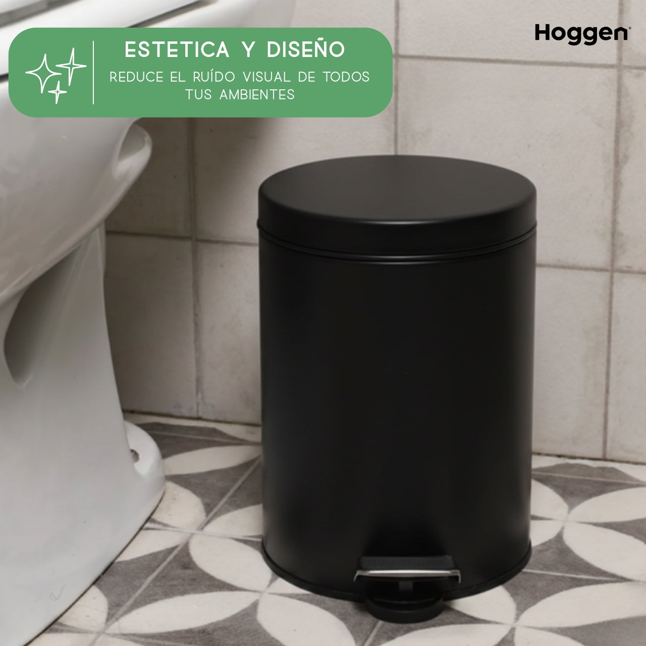 Cesto de Basura Redondo Acero Inoxidable Negro 3 Lts