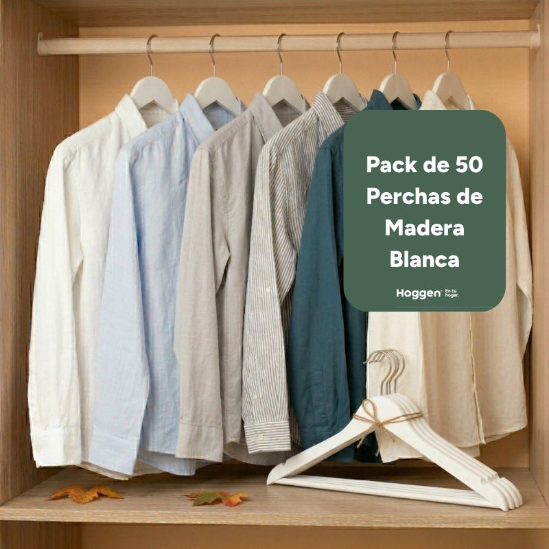 Perchas de Madera Blanca x 50 Unidades