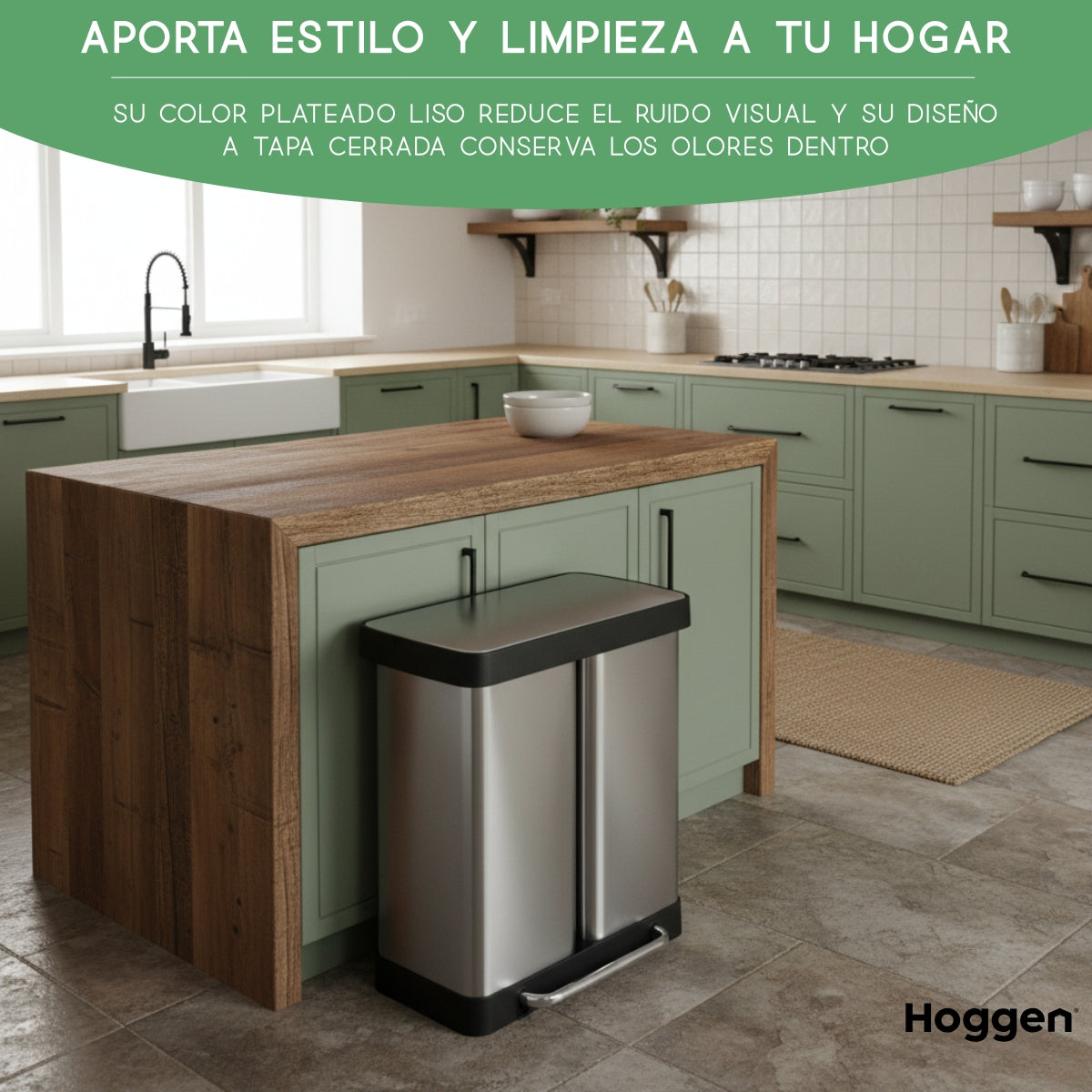 Cesto de basura doble de acero inoxidable 60 lts