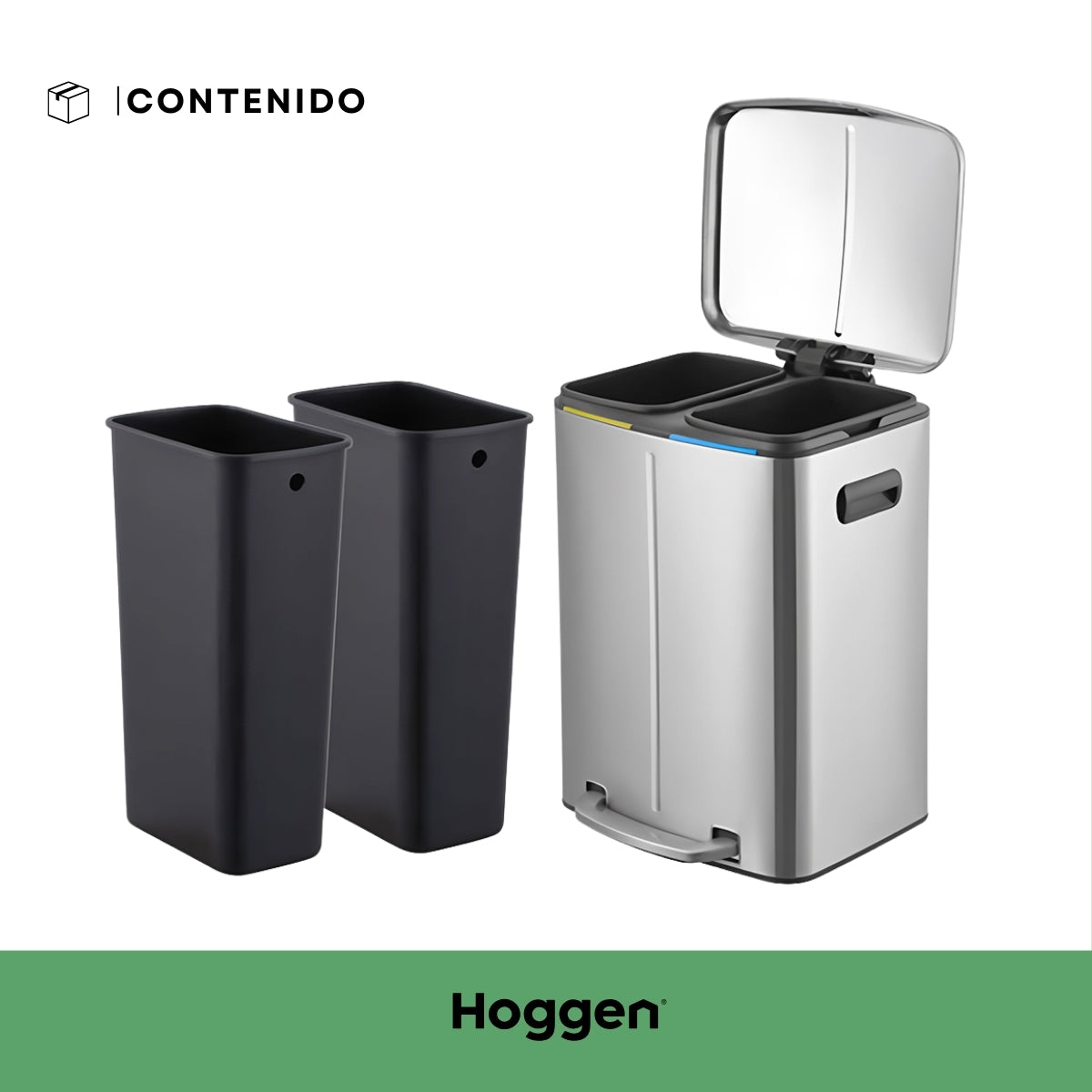Cesto a pedal doble compartimento acero inoxidable 40 lts