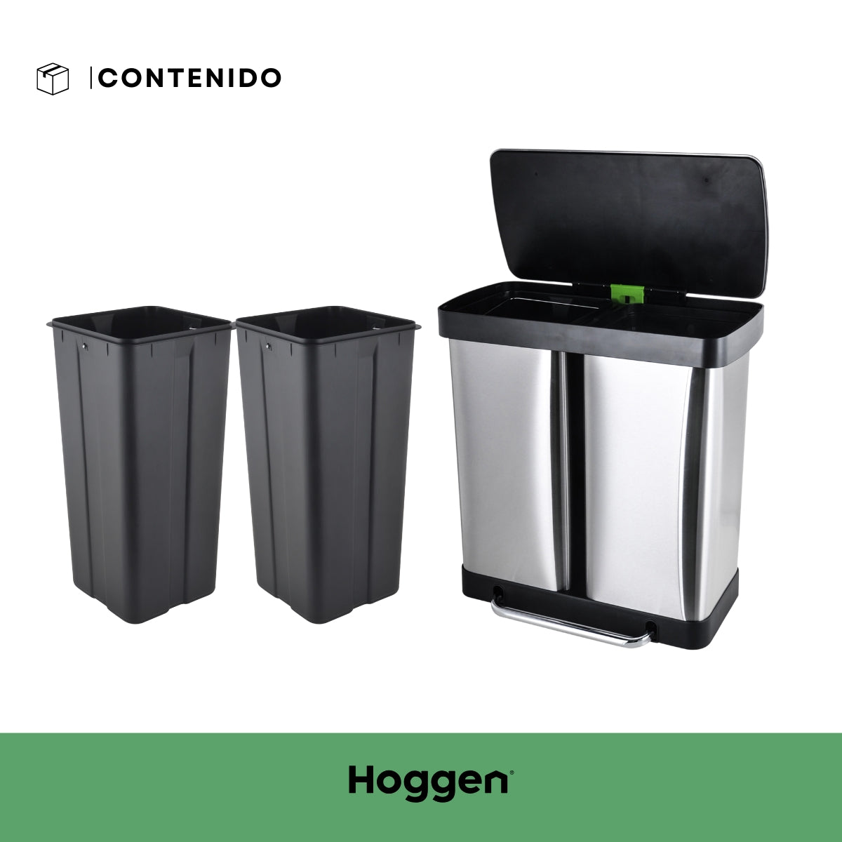 Cesto de basura doble de acero inoxidable 60 lts
