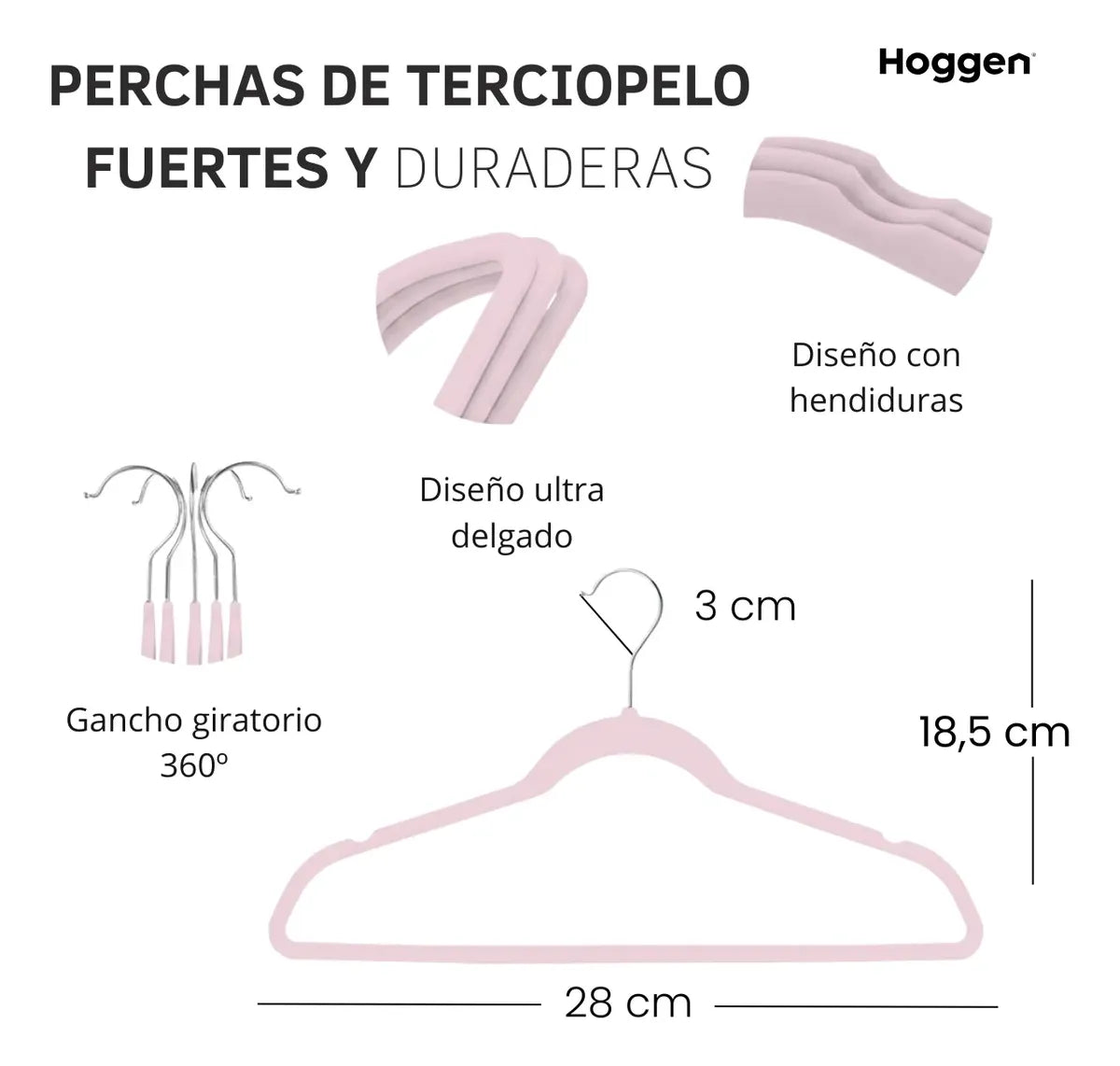 Perchas Terciopelo Rosa para Bebe X10 Unidades