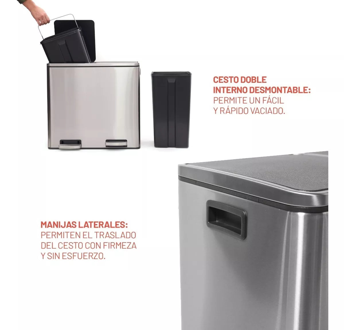 Cesto a pedal doble compartimento acero inoxidable 48 lts