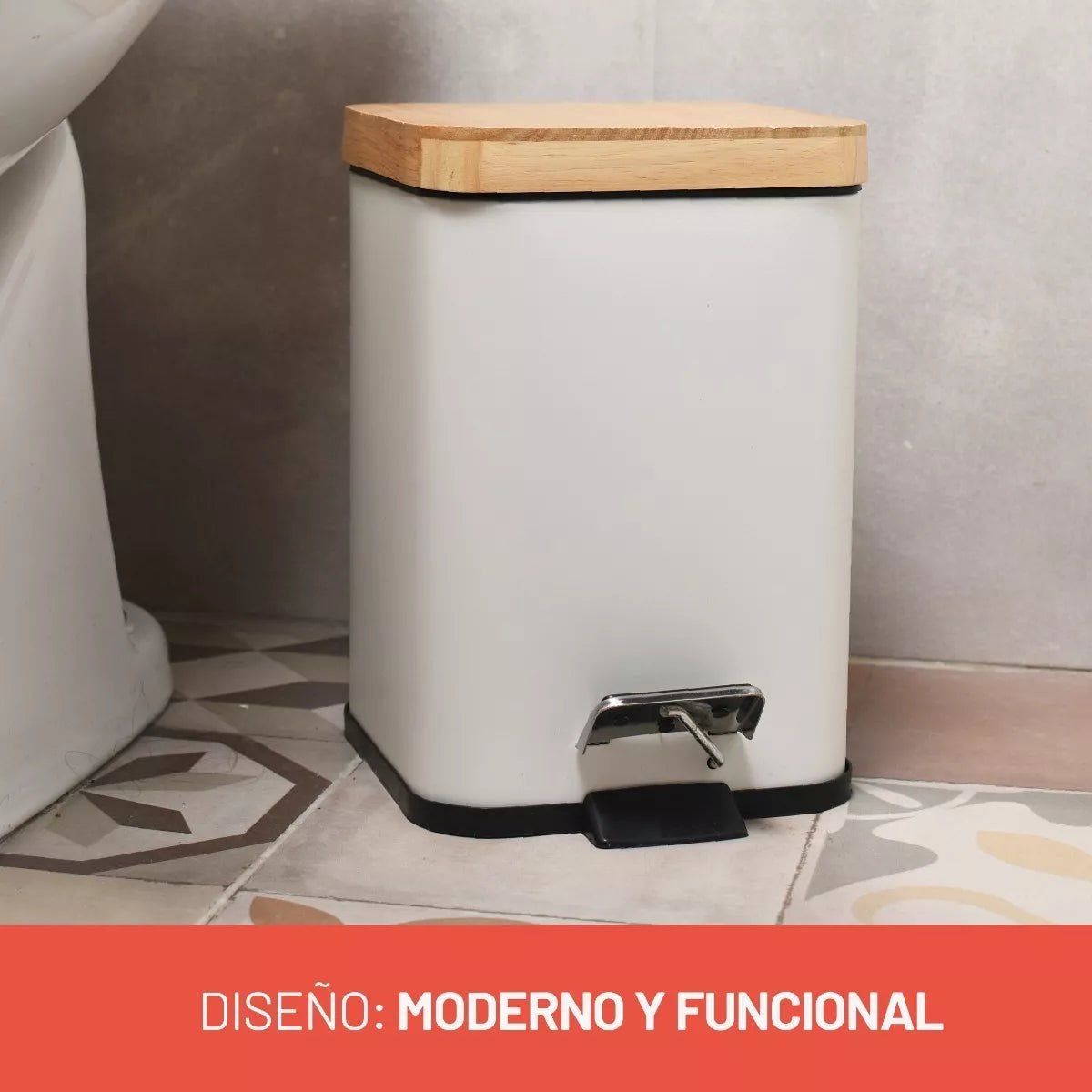 Cesto cuadrado con tapa de madera 3 litros