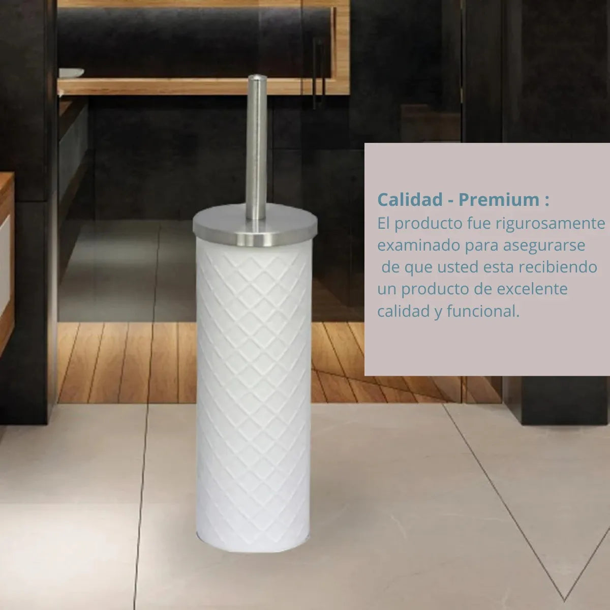 Set De Baño Papelera Tacho De Basura 5lts Y Escobilla Cepilo Blanco Texturado