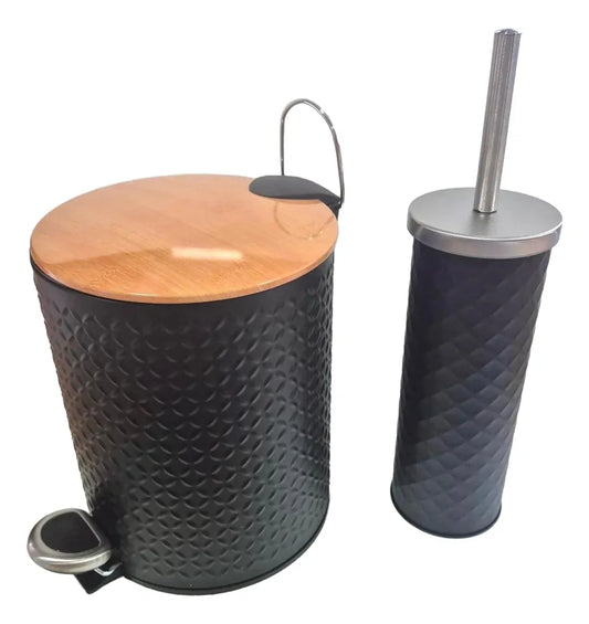 Tacho De Basura Basurero Pedal 5lts + Escobilla Baño Set Negro