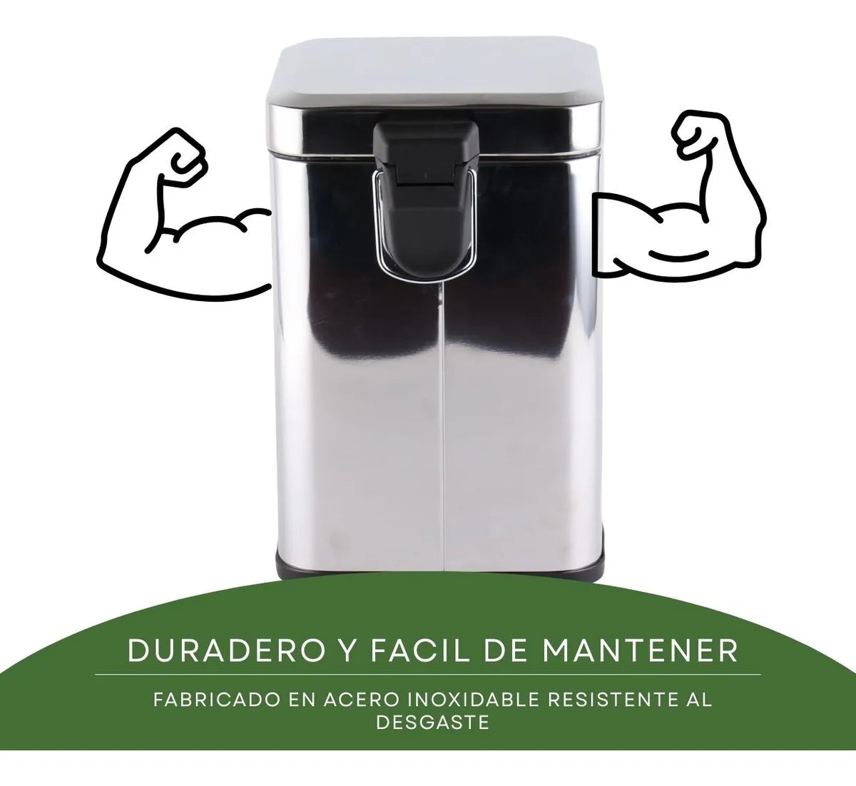 Papelera Tacho De Basura Cuadrado Acero Inoxidable 20 Lts Plateado