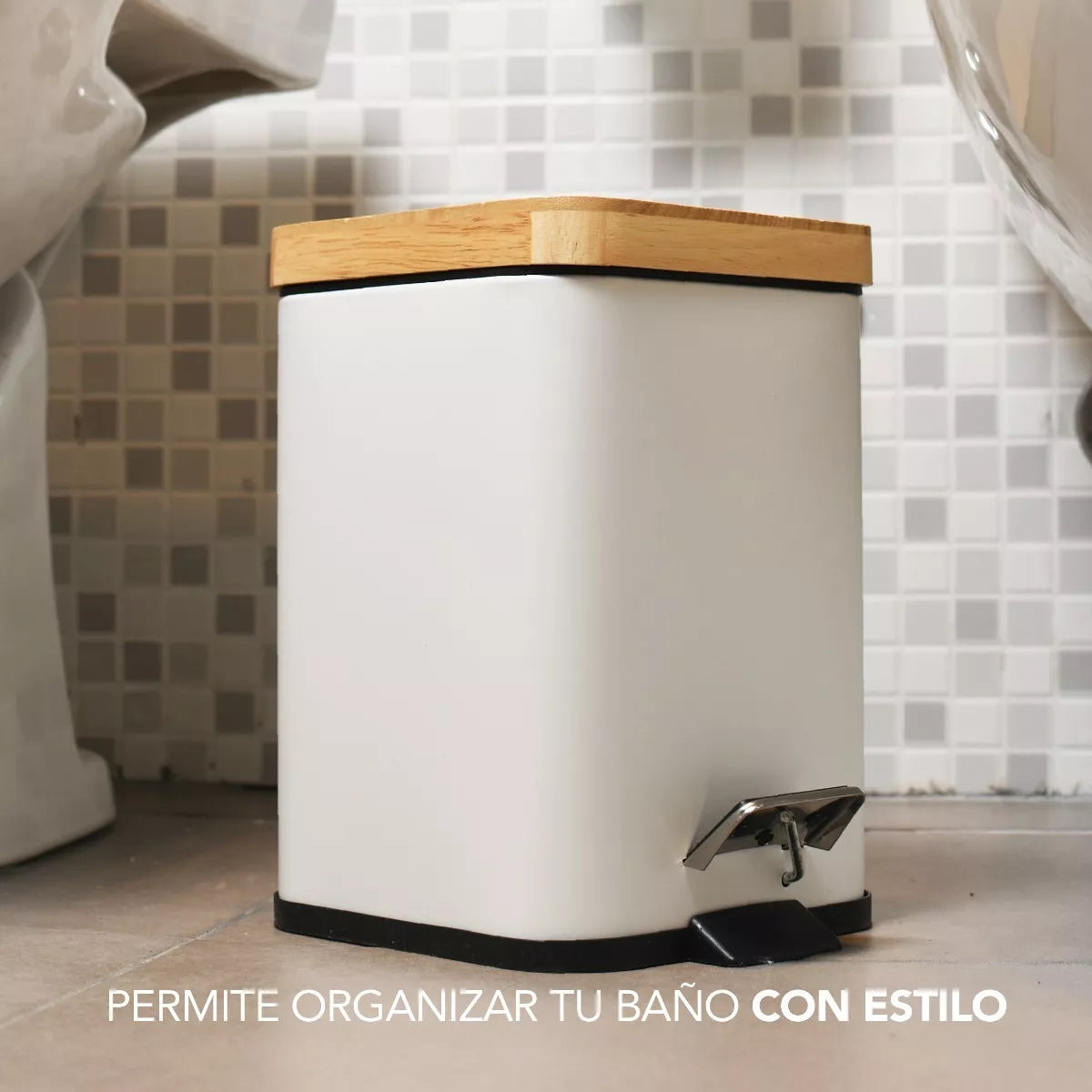 Cesto cuadrado con tapa de madera 3 litros