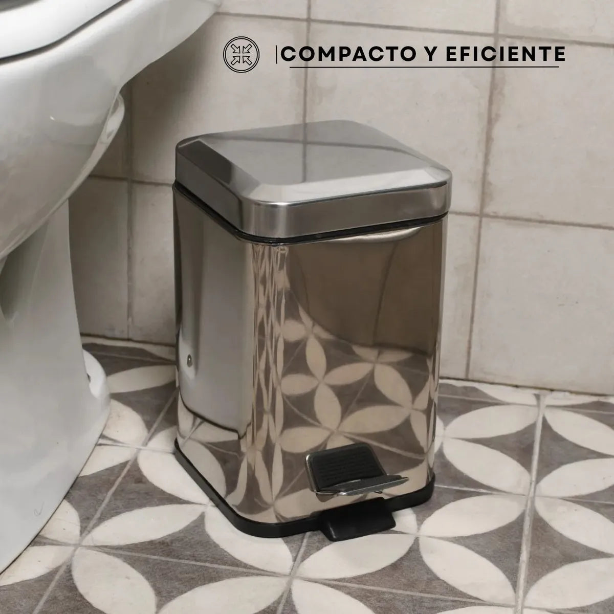 Papelera Tacho De Basura Cuadrado Acero Inoxidable 20 Lts Plateado