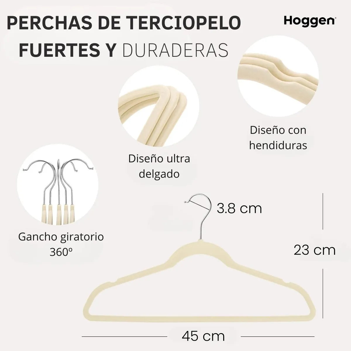 Perchas Terciopelo Adultos Antideslizante Beige X 20 Unidades