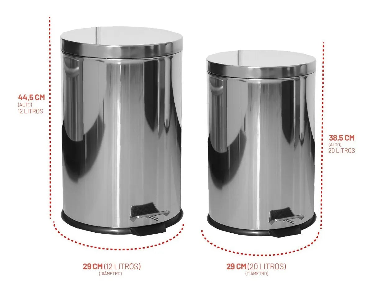 Papelera Con Pedal 12 Lts Acero Inox. Color Gris