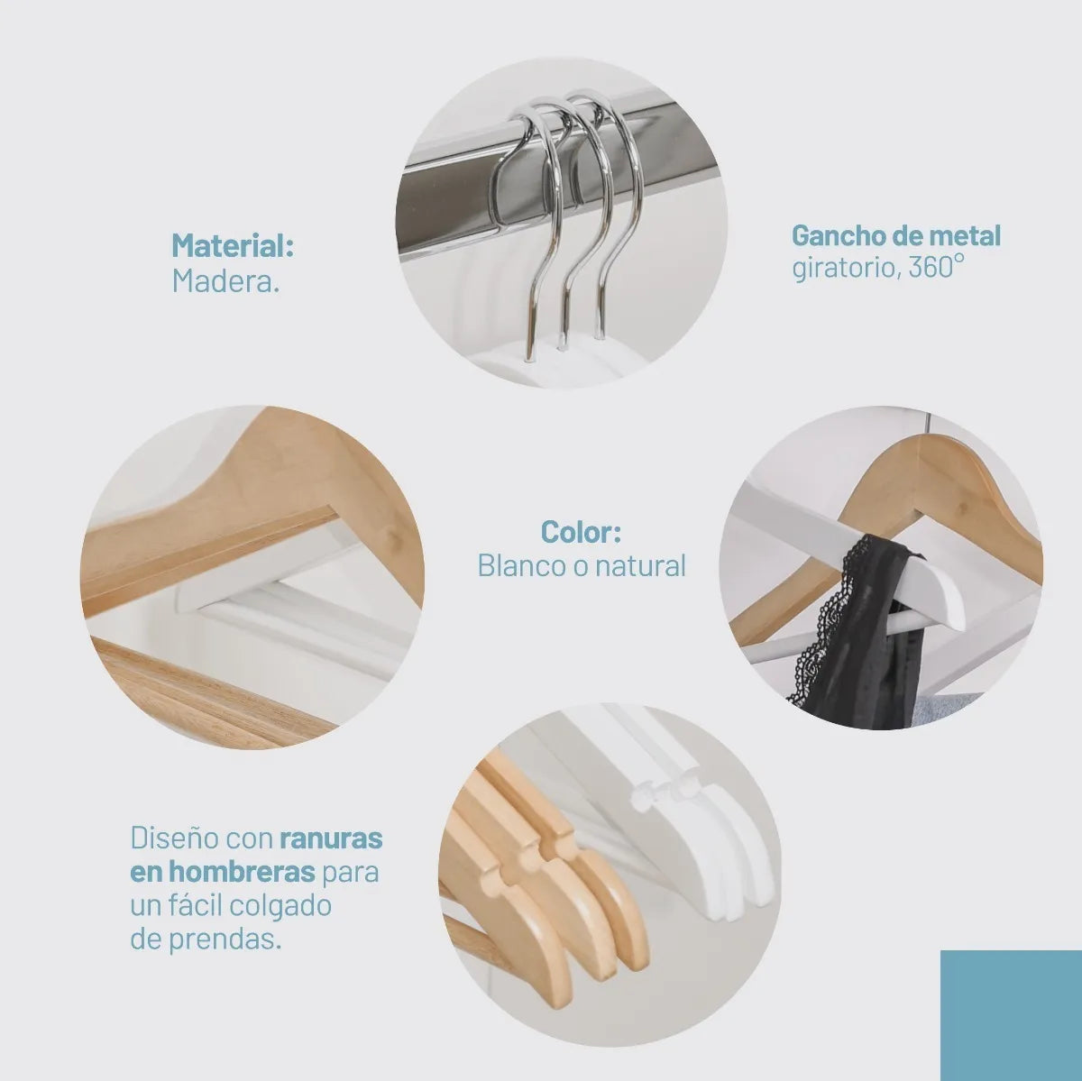 Perchas de Madera Natural x 20 Unidades