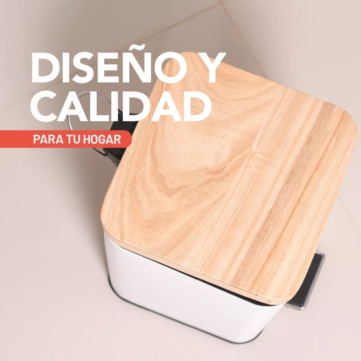 Cesto cuadrado con tapa de madera 3 litros