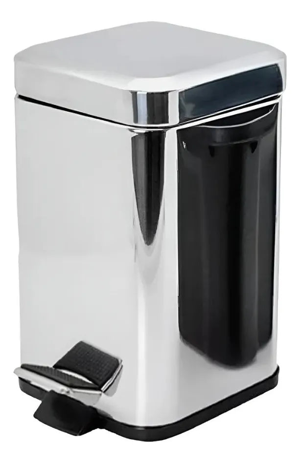 Papelera Tacho De Basura Cuadrado Acero Inoxidable 20 Lts Plateado