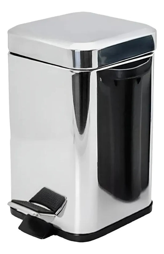 Papelera Tacho De Basura Cuadrado Acero Inoxidable 12 Lts Plateado